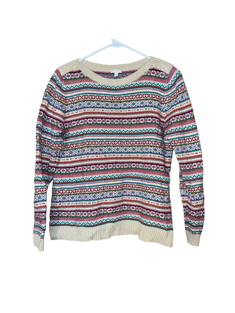 Talbots Fair Isle Multicolor Sweater LP Cotton Acrylic Nylon Blend